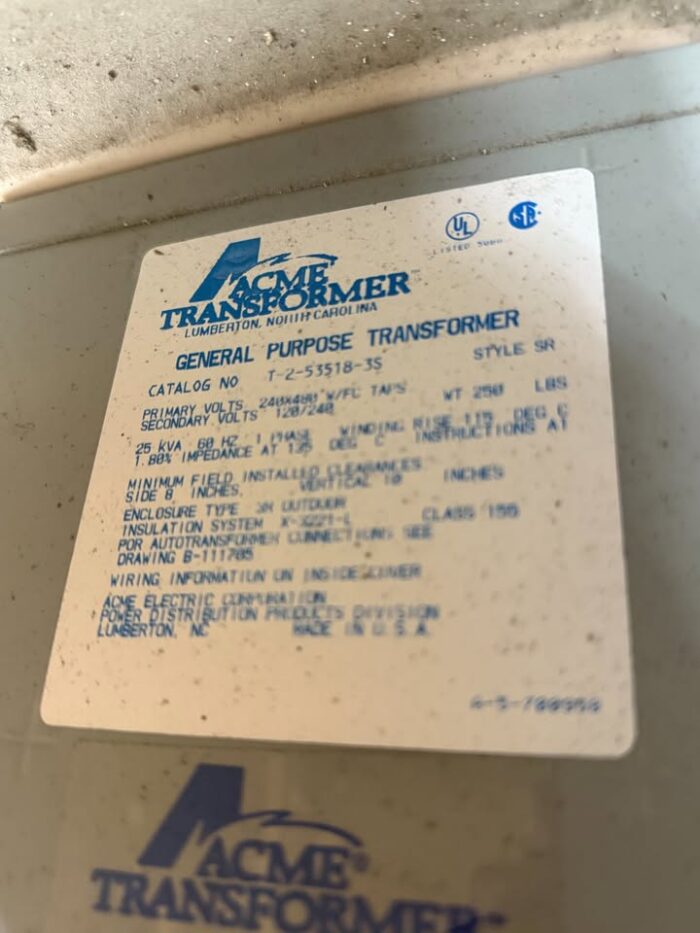 ACME Transformer T-2-53518-3S 25kVA | 240/480V to 120/240V | ISP